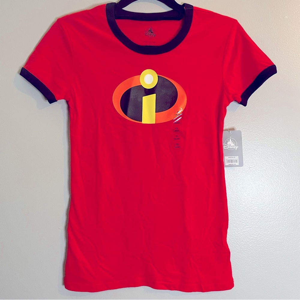 DISNEY NWT Incredibles Logo Ringer Red T-Shirt SZ/XS 100% Cotton
